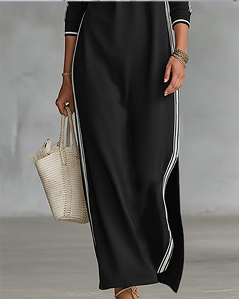 Kleid Kontrast Knopf V-Ausschnitt