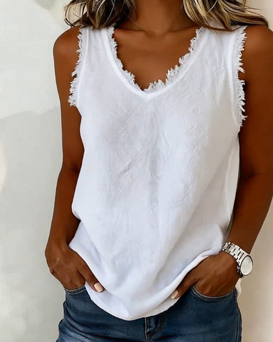 Tanktop Rohkante V-Ausschnitt ärmellos