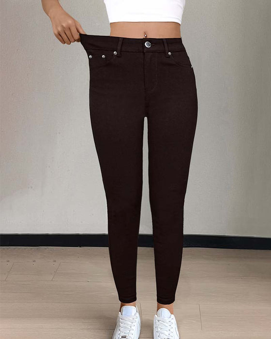 Hose Damen Tasche Einfarbig Skinny Lässig