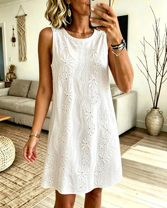 Kleid Rundhals Ärmellos Lässig