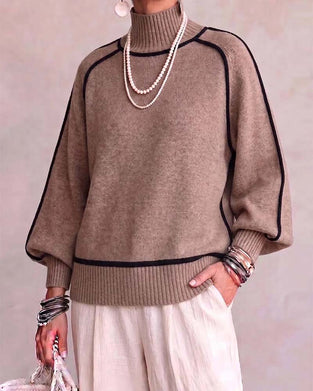 Pullover Hoher Hals Linie Laterne Ärmel