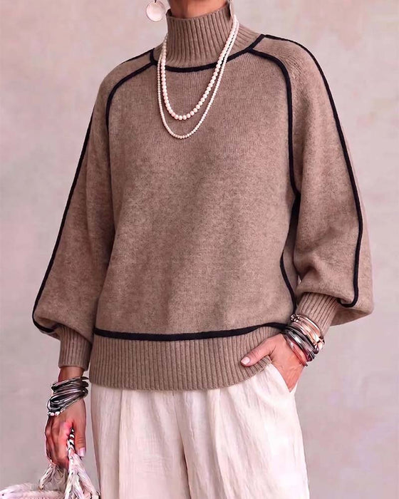 Pullover Hoher Hals Linie Laterne Ärmel