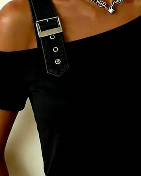 Top asymmetrisch Off-Shoulder Unifarben