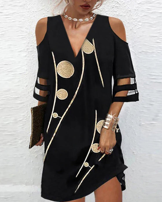 V-Ausschnitt-Off-Shoulder-Kleid Mit Spitzeneinsatz