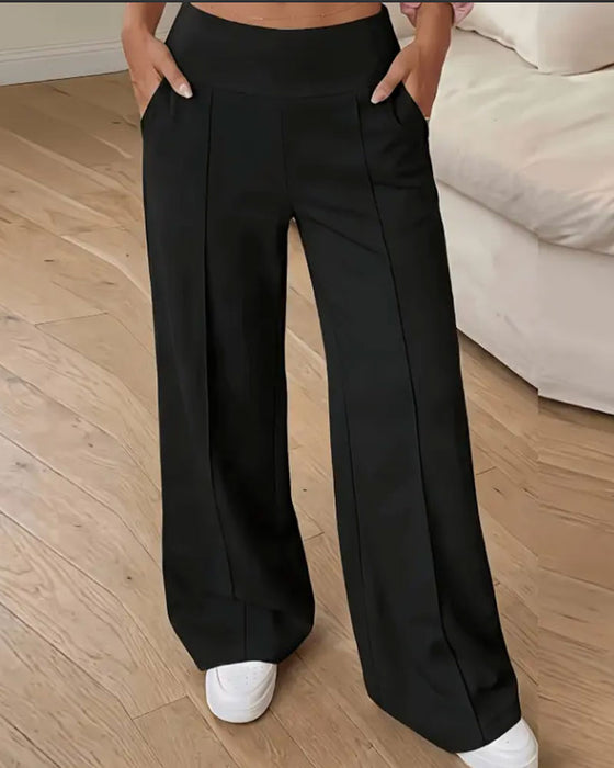 Hose Hohe Taille Tasche Weites Bein Lang