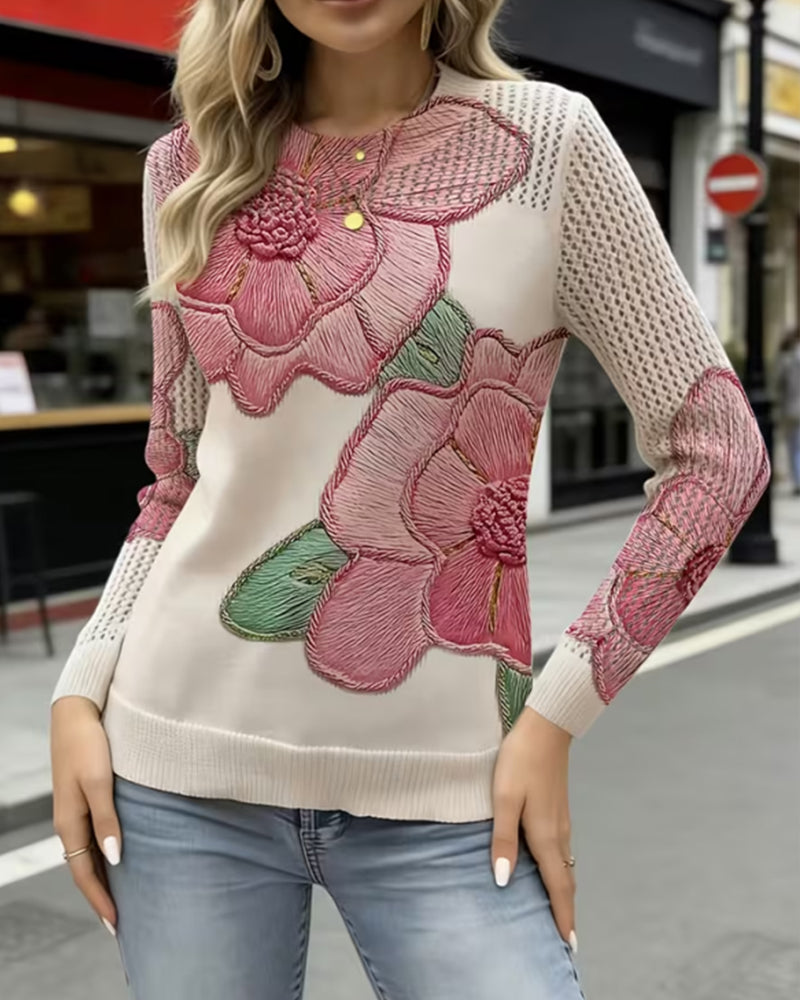 Pullover Blumenmuster Lässig Langarm