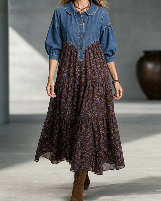 Kleid Hemdkragen Patchwork