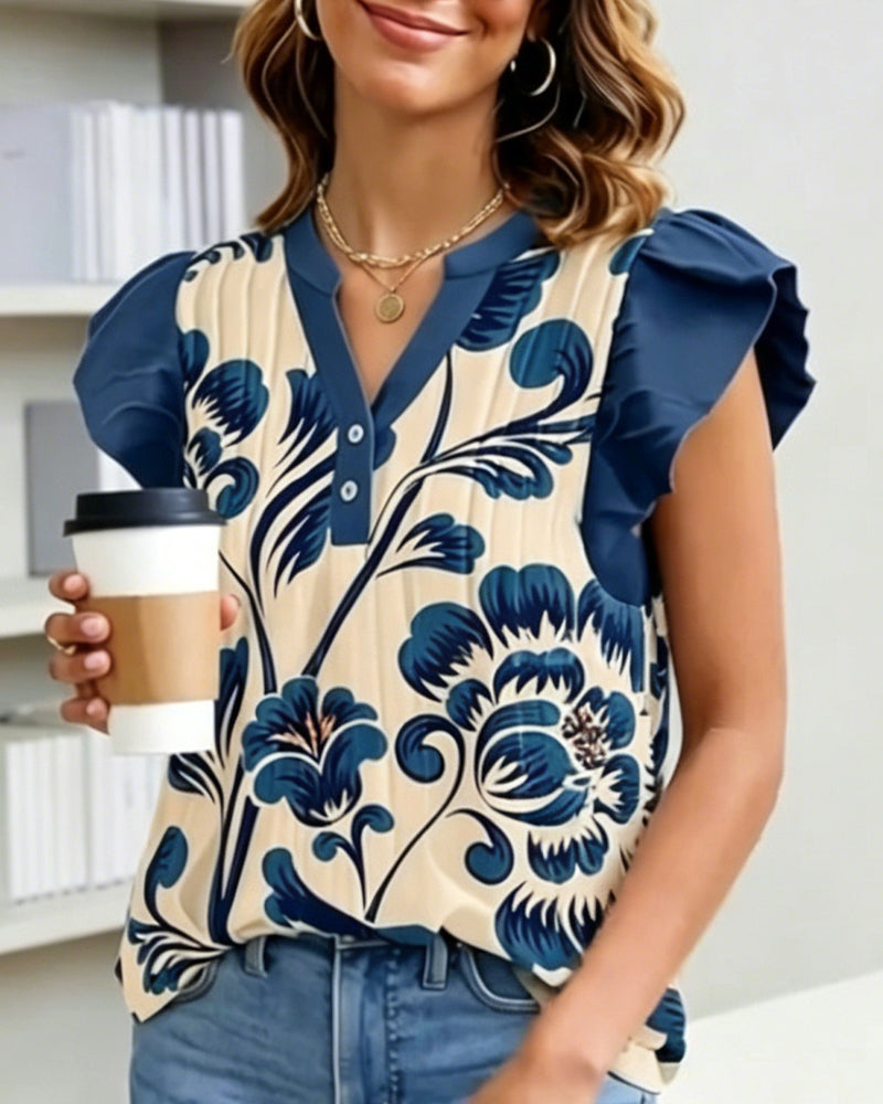 Bluse Blumenprint Kleiner Schmetterlingsärmel