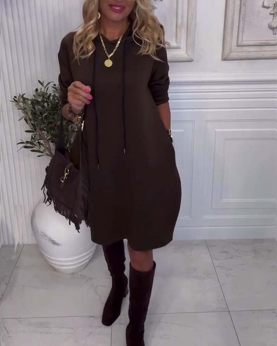 Casuales Uni-Kleid mit Kapuze