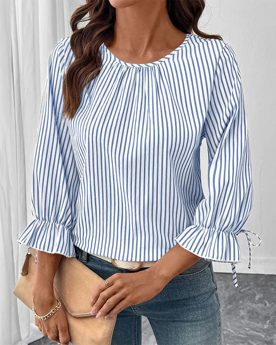 Bluse Gestreift Rundhals Puffärmel