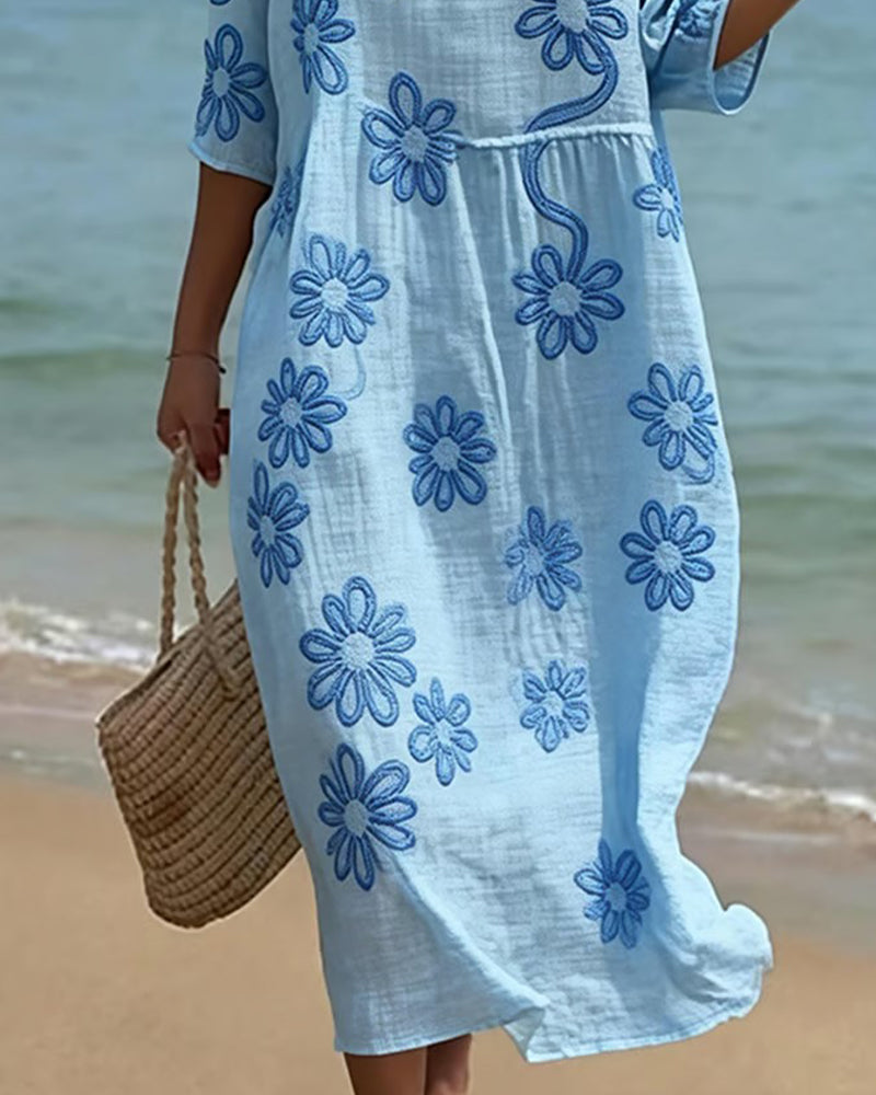 Kleid Rundhals Dreiviertelarm