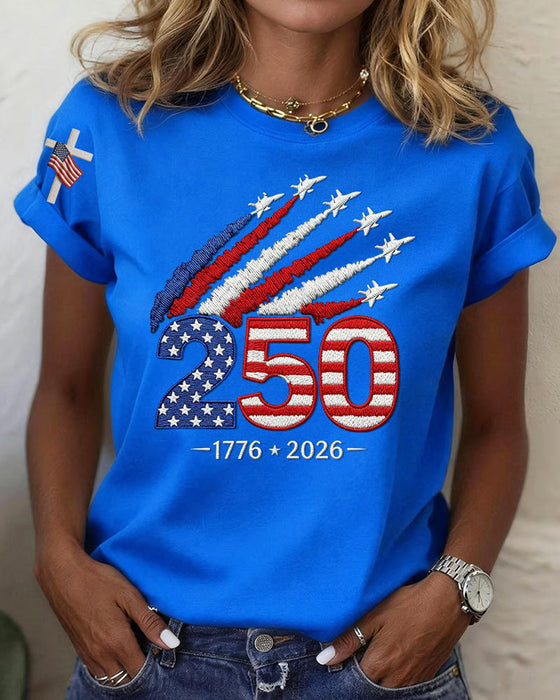 T-Shirt Flagge Flugzeug Druck Kurzarm