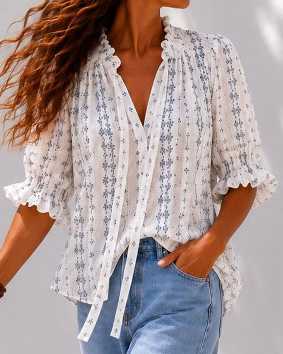 Bluse Klein Blumig Rüsche