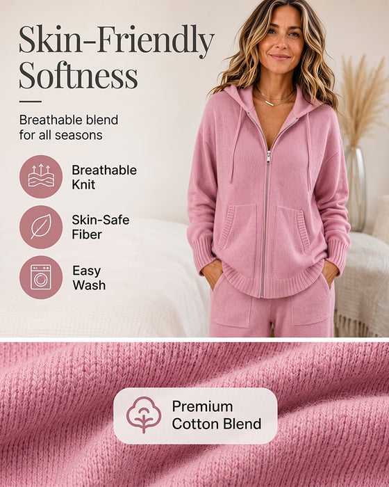 Cardigan Uni Mit Kapuze Reißverschluss