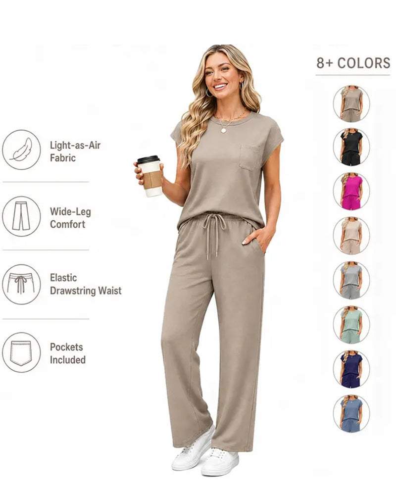Set Einfarbig Kurzarm Und Lange Hose