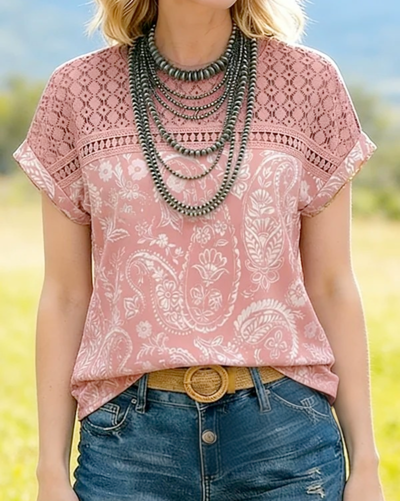 T-Shirt bedruckt Rundhals Patchwork