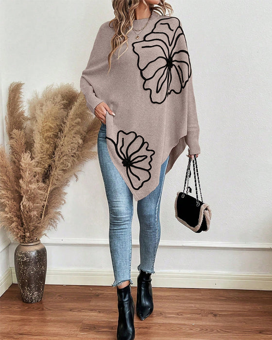 Blumiges Weites Sweatshirt mit Fledermausärmeln