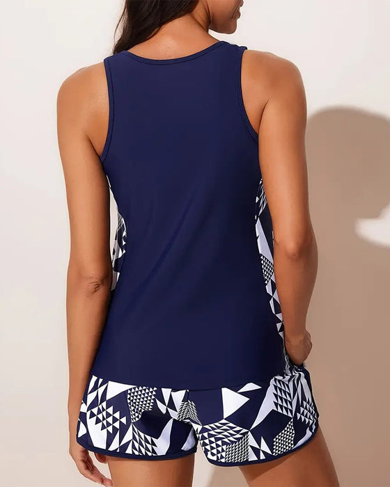 Badeanzug Tanktop Geometrisch Druck Zweiteilig