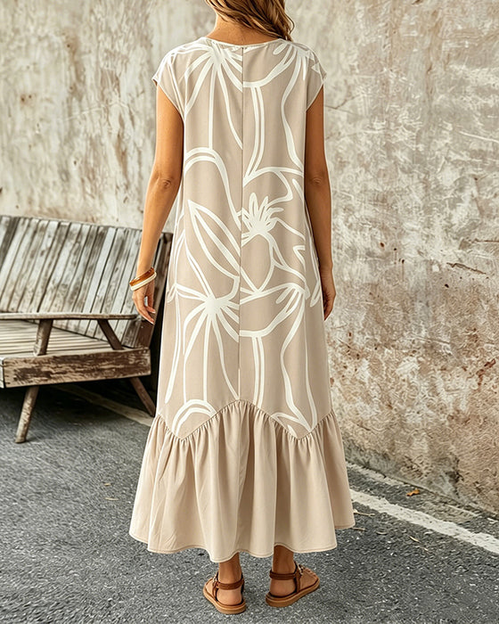 Kleid Rundhals Geometrisch Print A-Linie