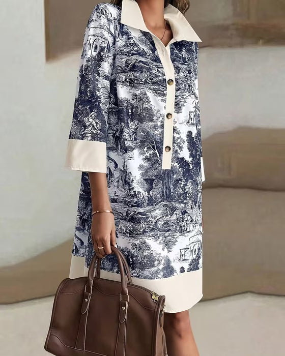 Kleid Tusche-Druck Knopf