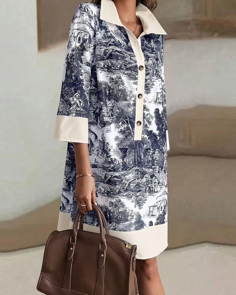 Kleid Tusche-Druck Knopf