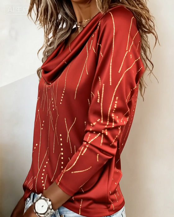 Top Cowl-Ausschnitt Mode bedruckt