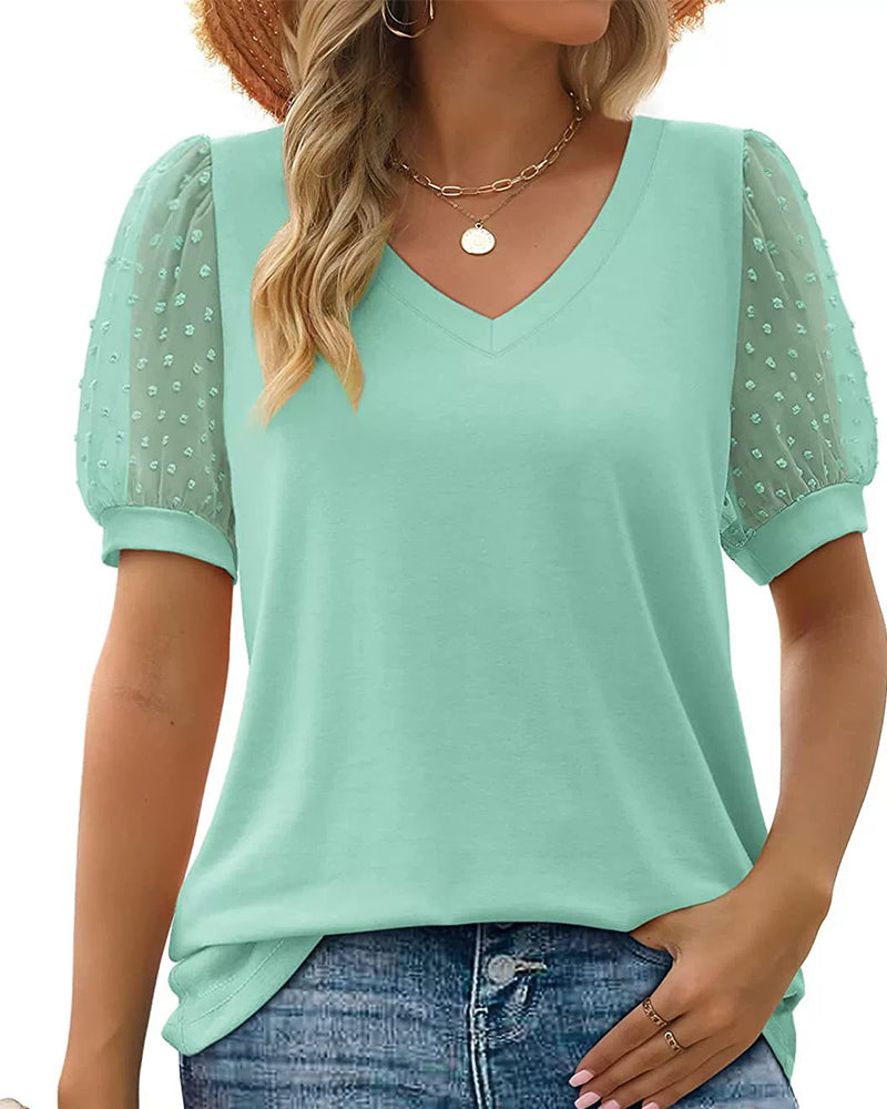 Bluse Einfarbig Mesh Puffärmel