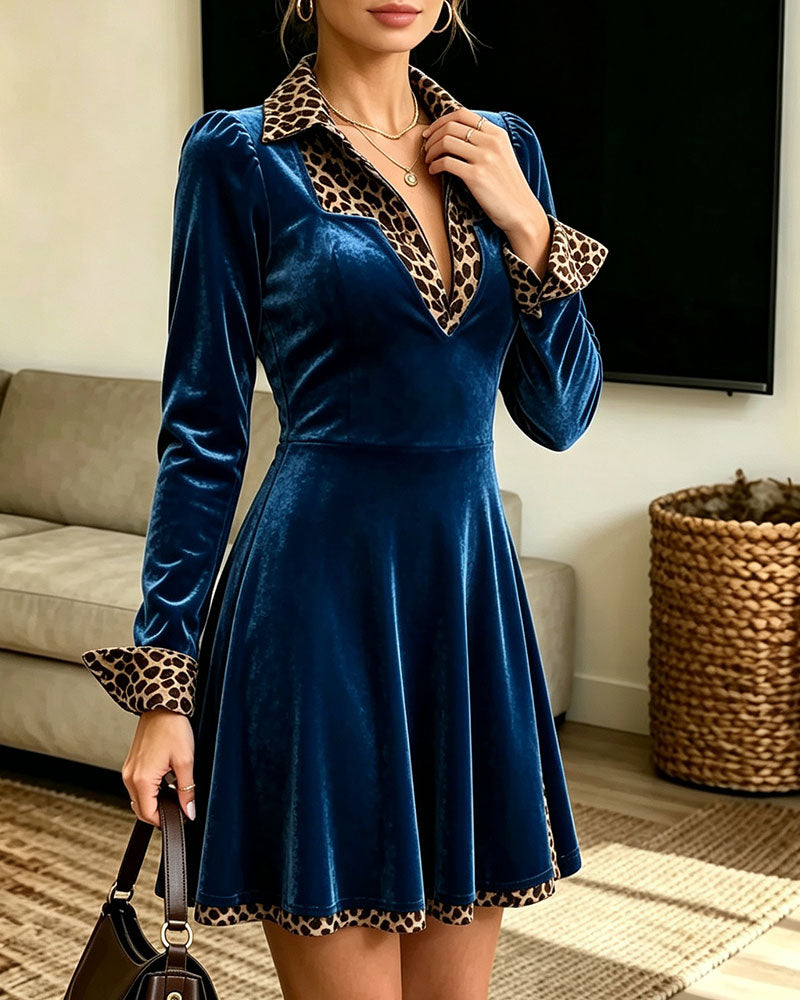 Kleid Revers Leopard A-Linie