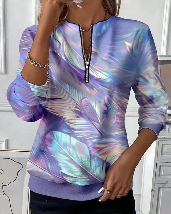 Sweatshirt Reißverschluss Feder Farbblock