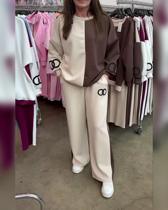 Set Kontrastfarbe Lässig Sweatshirt