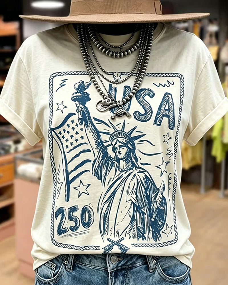 T-Shirt Mit Retroprint, Kurzen Ärmeln Und Lockerer Passform