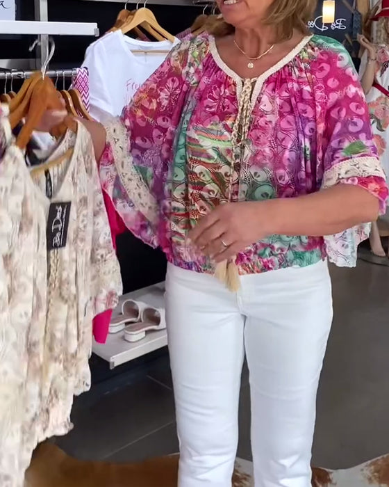 Bluse mit lockerem Schnitt und Boho-Print