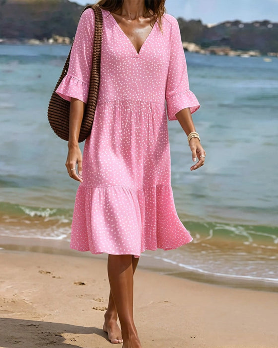 Kleid Kleiner Tupfen Rüsche Ärmel