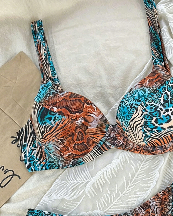 Bikini Leopard Druck Farbblock Träger