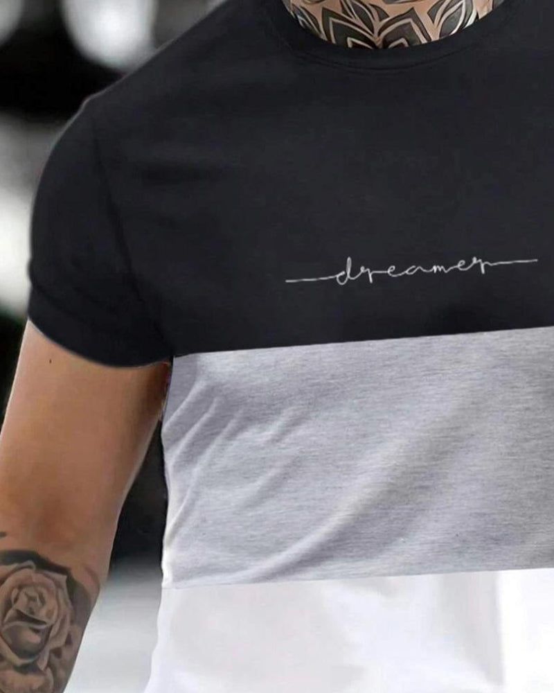 T-Shirt Farbblock Rundhals Kurzarm