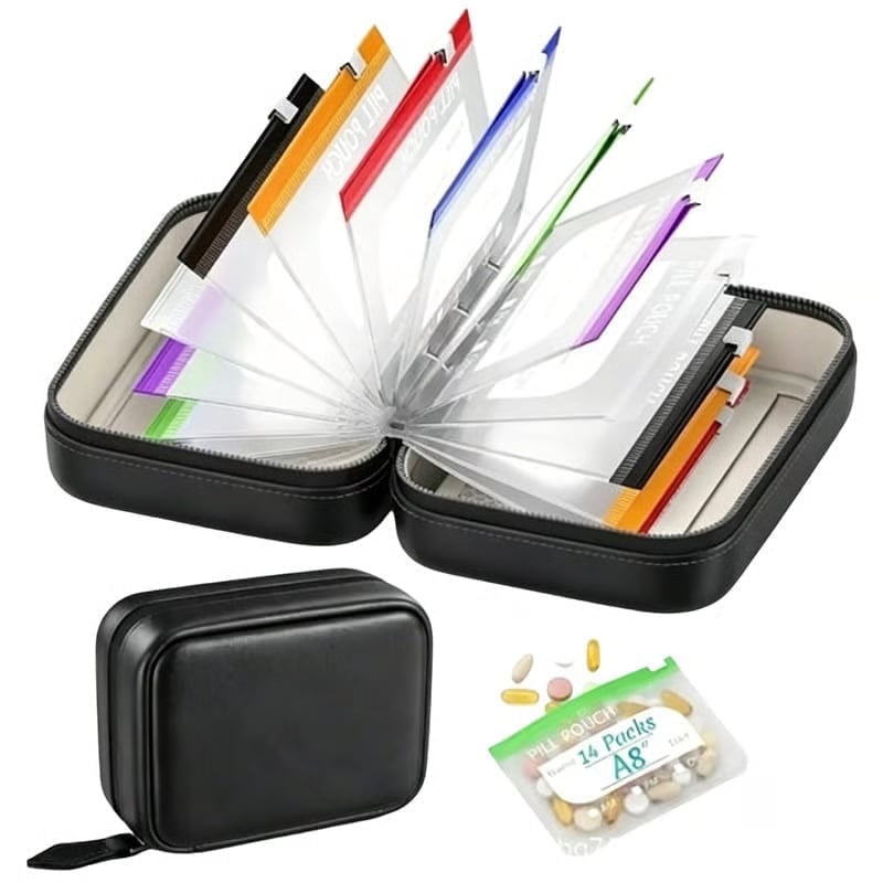 Premium wasserdichtes PU-Reise-Pillenbox-Set