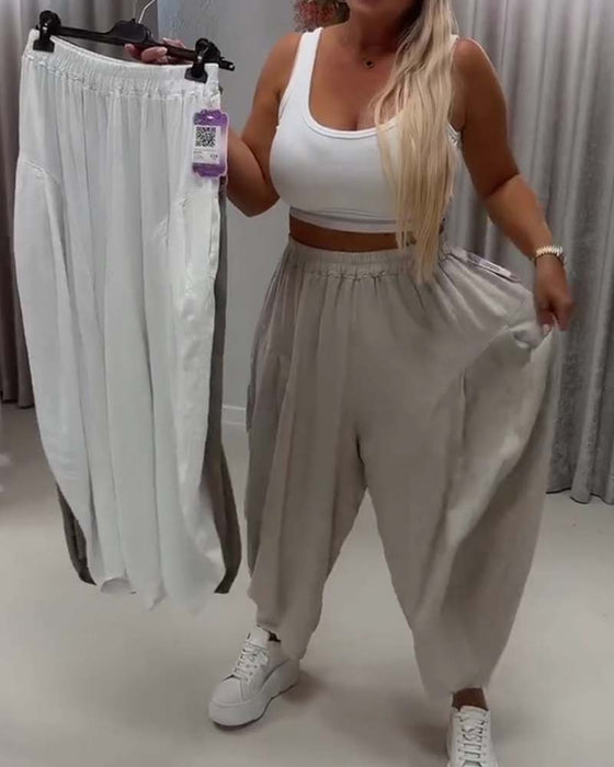 Hose Elastische Taille Breites Bein Harem