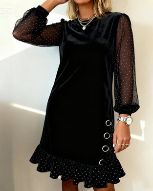 Kleid mit Netzbesatz Samt Spitze