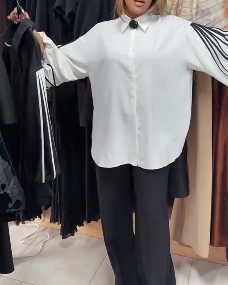 Hemd Kontrast Linie Langarm