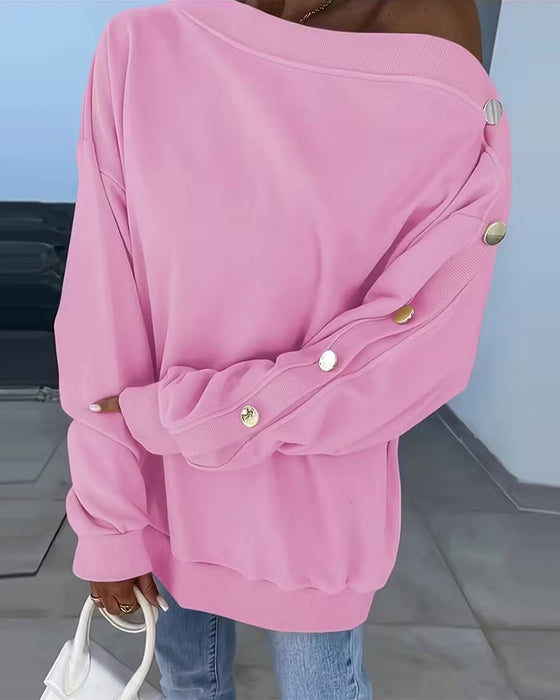Sweatshirt ein Schulter Knopf langärmlig