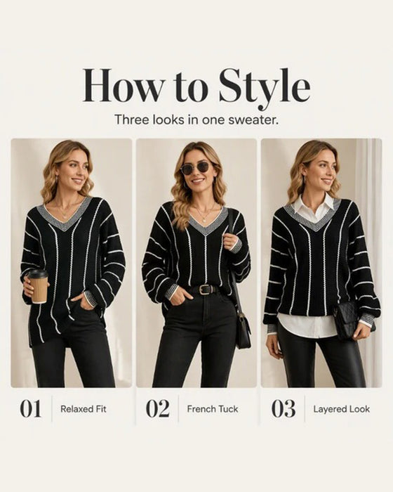 Pullover Sweater Lässig Loose Fit Streifen