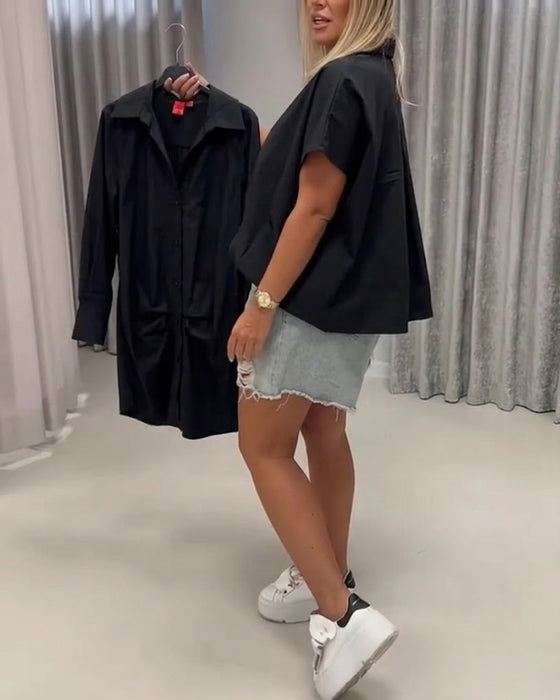 Bluse Revers Loose Fit Fledermausärmel