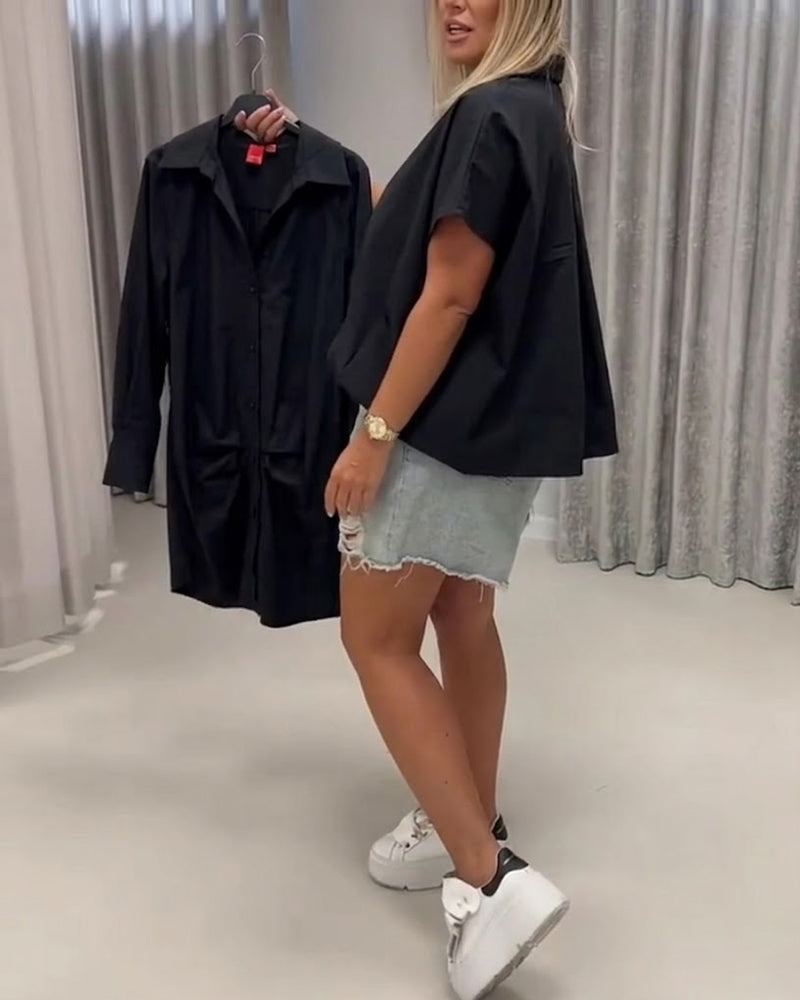 Bluse Revers Loose Fit Fledermausärmel