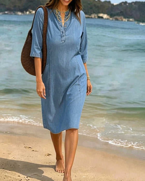 Kleid Locker Gerade Denim