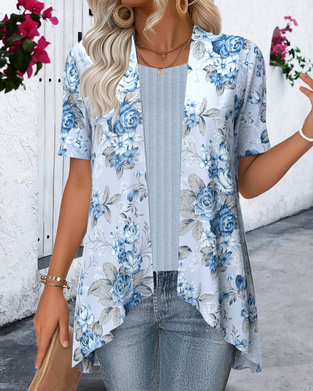 Bluse Asymmetrisch Bedruckt Kurzarm