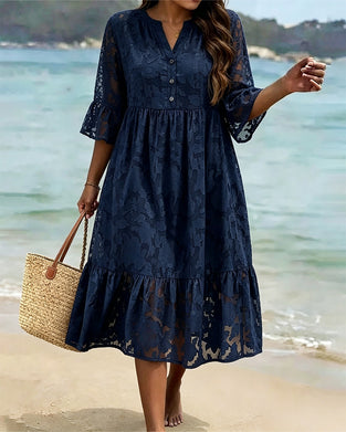 Kleid Elegante Raffinierte Rüsche Spitze