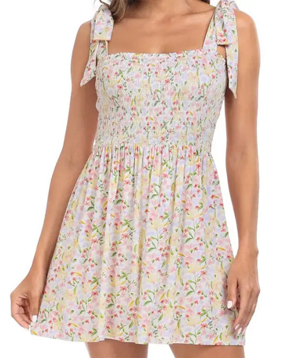 Kleid Damen Blumig Mini Mit Integrierten Shorts