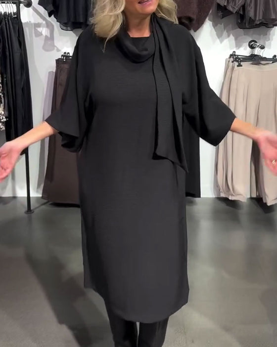 Kleid Schalkragen Band Binden Halbarm