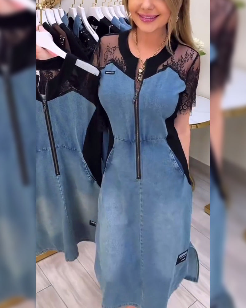 Kleid mit Spitzenärmeln und modischem Design