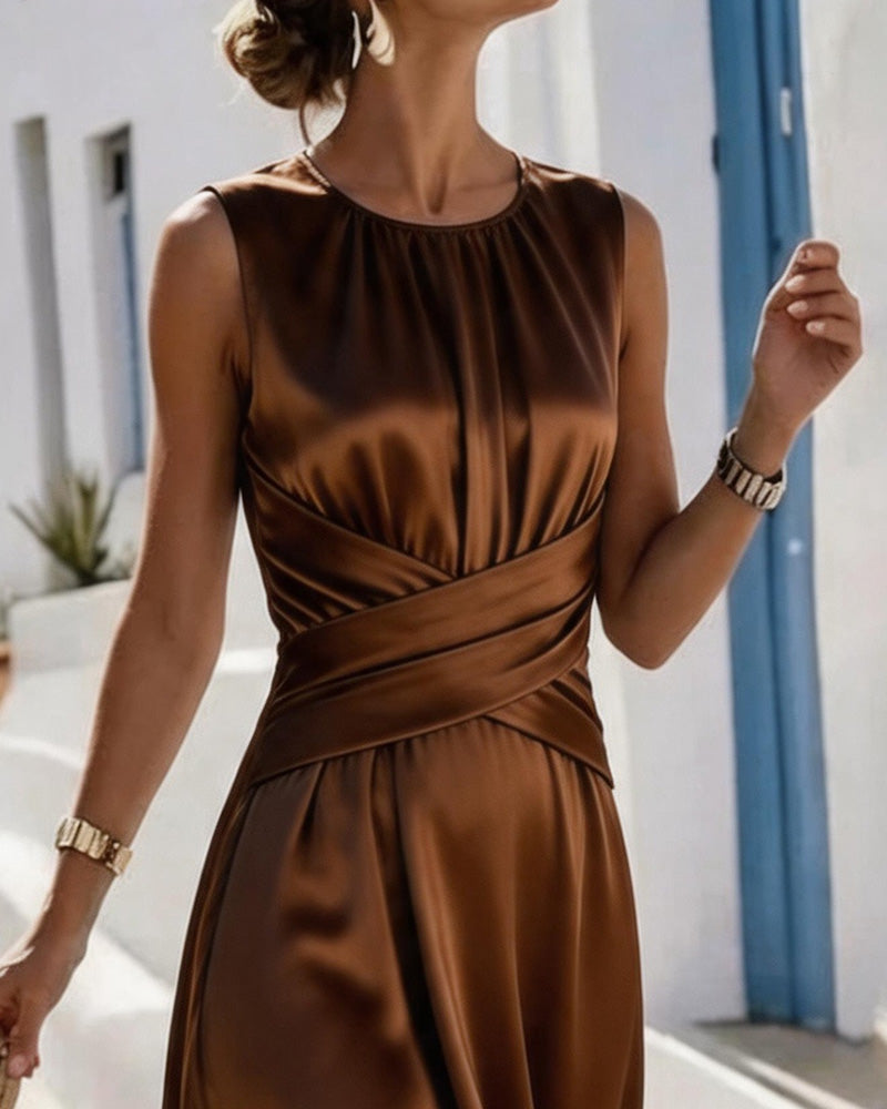 Kleid Ärmellos Rundhals Binden Taille
